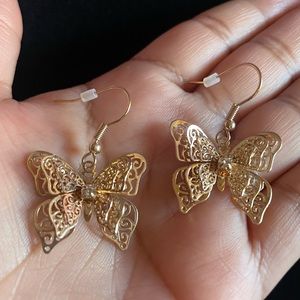 Gold butterfly drop earrings
